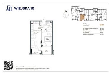 Rzut - Mieszkanie na sprzedaż 2 pokoje o powierzchni 39,63 m² - numer 51 w Wiejska 10