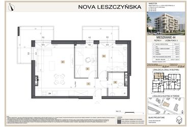 Rzut - Mieszkanie na sprzedaż 3 pokoje o powierzchni 57,05 m² - numer M44 w Nova Leszczyńska