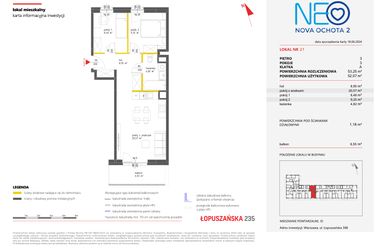 Rzut - Mieszkanie na sprzedaż 3 pokoje o powierzchni 53,25 m² - numer 21 w Neo Nova Ochota 2
