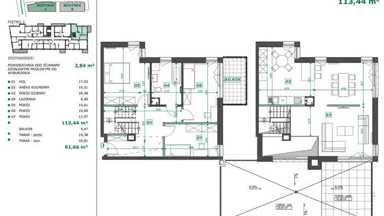 Rzut - Mieszkanie na sprzedaż 3 pokoje o powierzchni 116,21 m² - numer A.3.2 w Apartamenty Pszczyńska