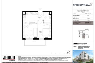 Rzut - Mieszkanie na sprzedaż 2 pokoje o powierzchni 38,81 m² - numer 77D.3 w Strzeszyńska 77