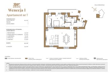 Rzut - Mieszkanie na sprzedaż 2 pokoje o powierzchni 95,1 m² - numer 7 w Wenecja 1