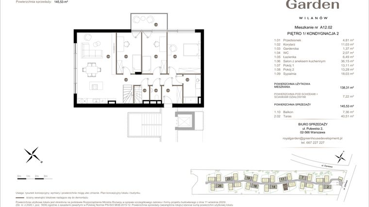Rzut - Mieszkanie na sprzedaż 5 pokoi o powierzchni 138,31 m² - numer A12.02 w Royal Garden Wilanów Apartamenty
