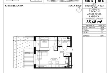 Rzut - Mieszkanie na sprzedaż 2 pokoje o powierzchni 35,68 m² - numer JAR-II-B-LM-M8 w Osiedle JAR Heweliusza etap II