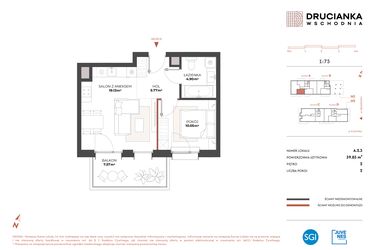 Rzut - Mieszkanie na sprzedaż 2 pokoje o powierzchni 39,85 m² - numer A.2.3 w Drucianka Wschodnia