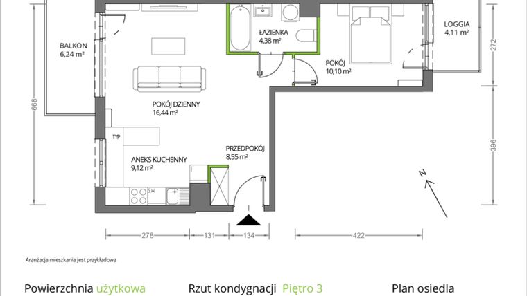 Rzut - Mieszkanie na sprzedaż 2 pokoje o powierzchni 48,43 m² - numer 1/033 w Krakowska Vita