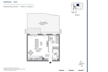 Rzut - Mieszkanie na sprzedaż 2 pokoje o powierzchni 57,1 m² - numer B.0.4 w Linea