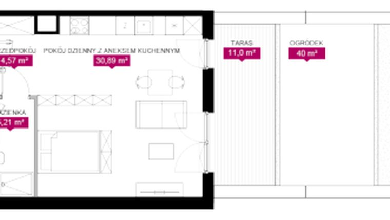 Rzut - Mieszkanie na sprzedaż 1 pokój o powierzchni 40,63 m² - numer G1.10 w Fuzja Mieszkania Loftowe