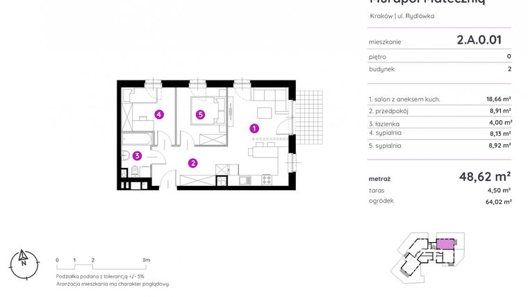 Rzut - Mieszkanie na sprzedaż 3 pokoje o powierzchni 48,62 m² - numer 2.A.0.01 w Murapol Mateczniq