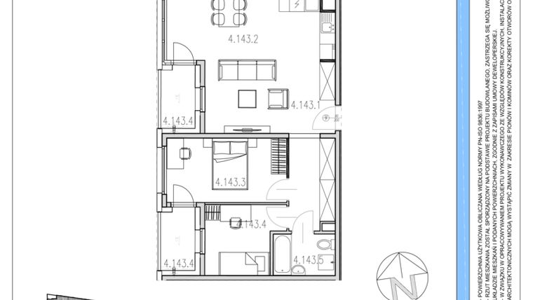 Rzut - Mieszkanie na sprzedaż 3 pokoje o powierzchni 60,48 m² - numer M143 w Osiedle Piltza etap X