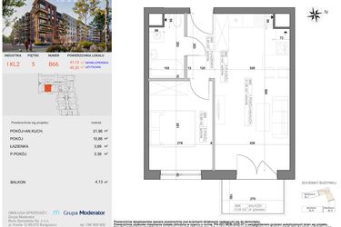 Rzut - Mieszkanie na sprzedaż 2 pokoje o powierzchni 40,2 m² - numer I-B66 w Industria etap I-B