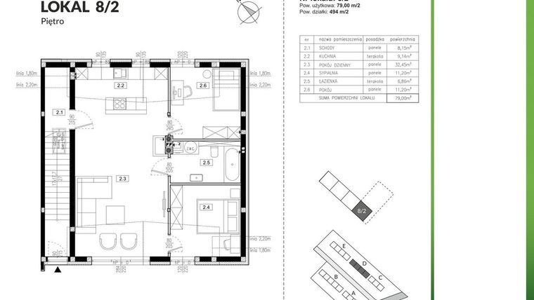 Rzut - Mieszkanie na sprzedaż 3 pokoje o powierzchni 79 m² - numer 8/2 w Szczęśliwa Polana