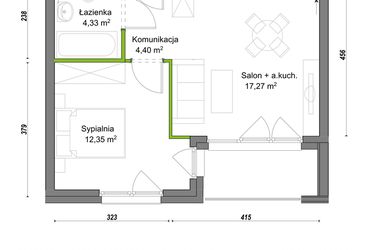 Rzut - Mieszkanie na sprzedaż 2 pokoje o powierzchni 38,35 m² - numer E2/F/16 w Orawska Vita