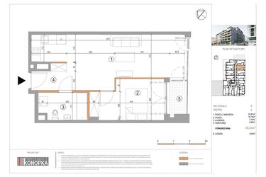 Rzut - Mieszkanie na sprzedaż 2 pokoje o powierzchni 45,53 m² - numer A2/6 w 5th Avenue Apartments
