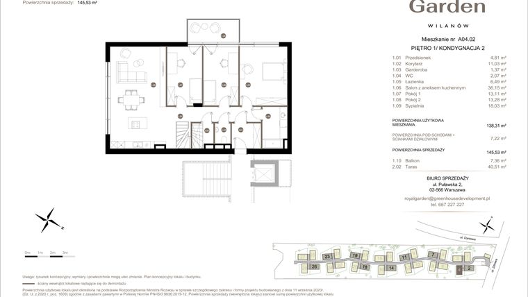 Rzut - Mieszkanie na sprzedaż 5 pokoi o powierzchni 138,31 m² - numer A04.02 w Royal Garden Wilanów Apartamenty