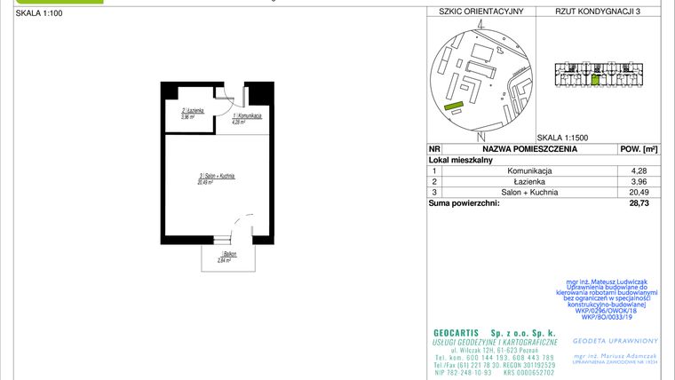 Rzut - Mieszkanie na sprzedaż 1 pokój o powierzchni 28,73 m² - numer 10D/32 w Jasielska 8C etap II