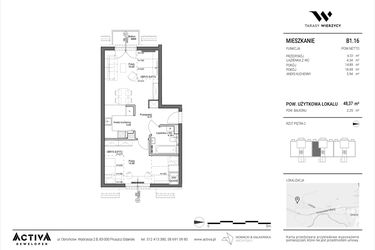 Rzut - Mieszkanie na sprzedaż 2 pokoje o powierzchni 48,37 m² - numer B1.16 w Tarasy Wierzycy