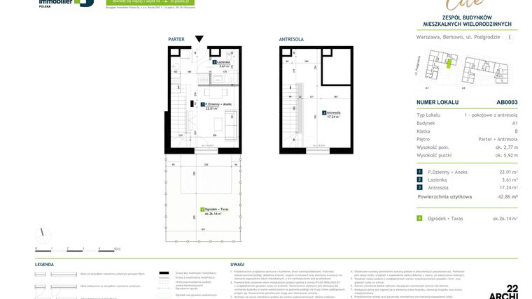 Rzut - Mieszkanie na sprzedaż 1 pokój o powierzchni 42,86 m² - numer AB0003 w Viva Cité 2