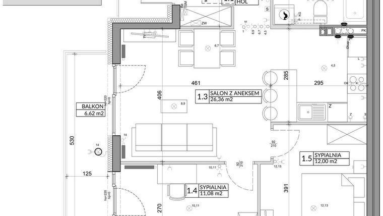 Rzut - Mieszkanie na sprzedaż 3 pokoje o powierzchni 61,85 m² - numer 39B w Osiedle Młodych etap V
