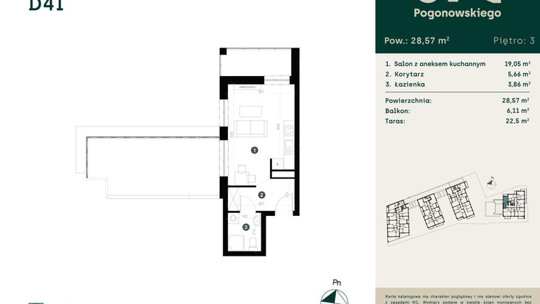 Rzut - Mieszkanie na sprzedaż 1 pokój o powierzchni 28,67 m² - numer D-4I w Pogonowskiego 73