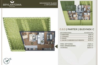 Rzut - Mieszkanie na sprzedaż 2 pokoje o powierzchni 47,61 m² - numer C.0.3 w Brylantowa Enklawa bud. C