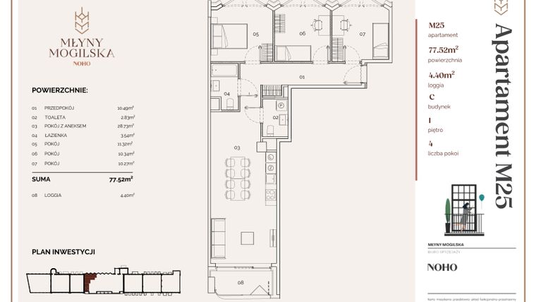 Rzut - Mieszkanie na sprzedaż 4 pokoje o powierzchni 77,89 m² - numer C.25 w Młyny Mogilska