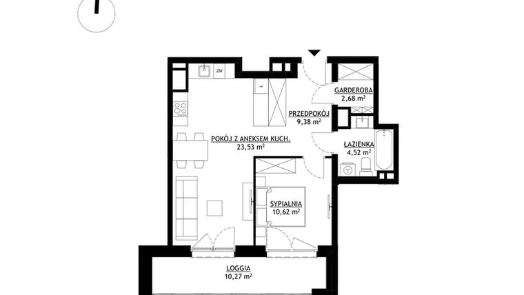 Rzut - Mieszkanie na sprzedaż 2 pokoje o powierzchni 50,73 m² - numer A31 w FUTURO