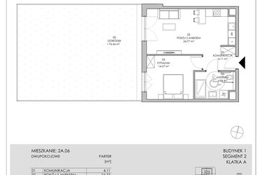 Rzut - Mieszkanie na sprzedaż 2 pokoje o powierzchni 49,81 m² - numer 2A.06 w Skwer Harmonia II