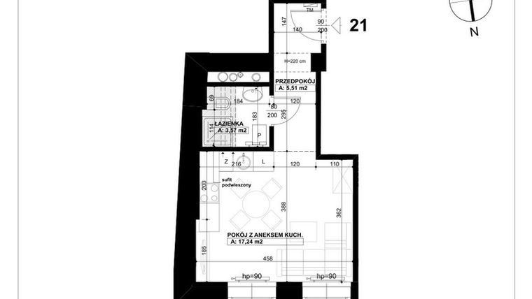 Rzut - Mieszkanie na sprzedaż 1 pokój o powierzchni 26,32 m² - numer 21 w Święty Marcin 65