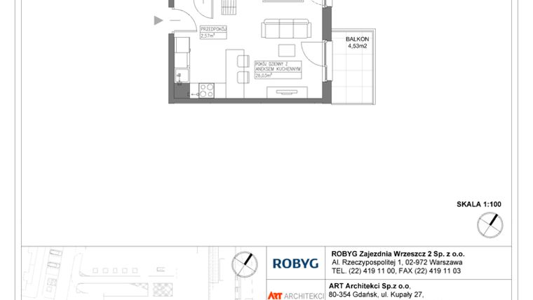 Rzut - Mieszkanie na sprzedaż 1 pokój o powierzchni 32,54 m² - numer E.5M21 w Nowa Wałowa bud. E