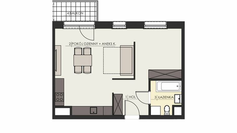 Rzut - Mieszkanie na sprzedaż 2 pokoje o powierzchni 46,09 m² - numer 18 w Osiedle Platinum III