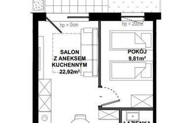 Rzut - Mieszkanie na sprzedaż 2 pokoje o powierzchni 38,39 m² - numer C.1 w Apartamenty Bałtyk