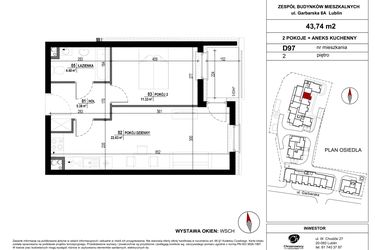 Rzut - Mieszkanie na sprzedaż 2 pokoje o powierzchni 43,74 m² - numer D.97 w Garbarska Urban Koncept