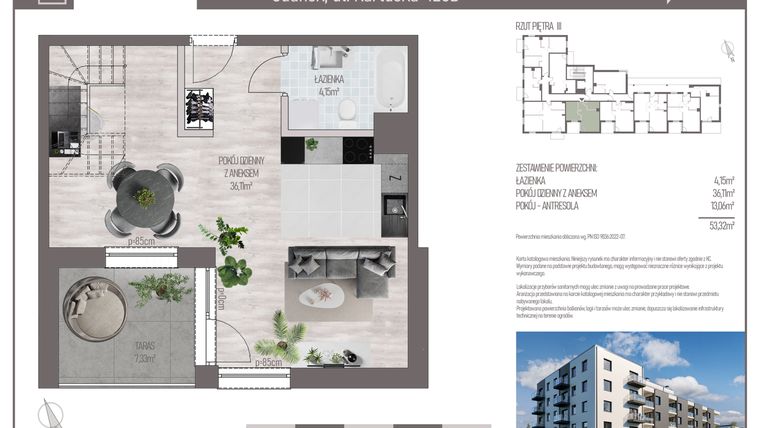 Rzut - Mieszkanie na sprzedaż 2 pokoje o powierzchni 53,24 m² - numer M.C.35 w Cichy Zakątek