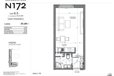 Rzut - Mieszkanie na sprzedaż 1 pokój o powierzchni 27,29 m² - numer 06.05 w Naramowicka 172