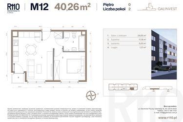 Rzut - Mieszkanie na sprzedaż 2 pokoje o powierzchni 40,26 m² - numer 12 w Radzikowskiego 110