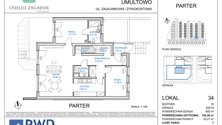 Rzut - Dom na sprzedaż 7 pokoi o powierzchni 164,38 m² - numer 34 w Osiedle Zagajnik - etap I