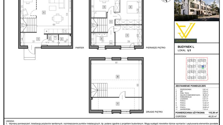 Rzut - Mieszkanie na sprzedaż 5 pokoi o powierzchni 112,36 m² - numer L1 w Juranda Village etap II