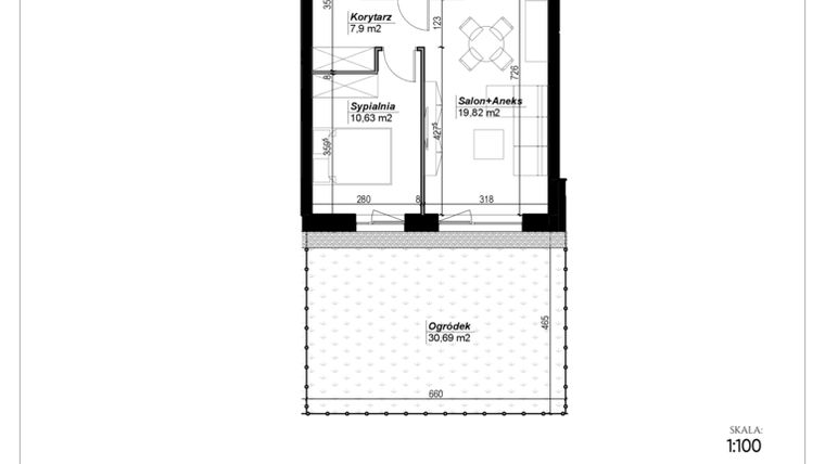 Rzut - Mieszkanie na sprzedaż 2 pokoje o powierzchni 42,09 m² - numer D.5 w Narcyzowe Wzgórza II