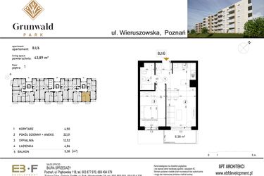 Rzut - Mieszkanie na sprzedaż 2 pokoje o powierzchni 43,89 m² - numer 8 J/6 w Grunwald Park