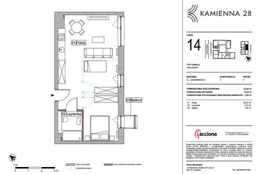 Rzut - Mieszkanie na sprzedaż 1 pokój o powierzchni 53,24 m² - numer 4.14 w Kamienna 28 - apartamenty inwestycyjne