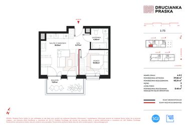 Rzut - Mieszkanie na sprzedaż 2 pokoje o powierzchni 39,86 m² - numer A.2.3 w Drucianka Praska