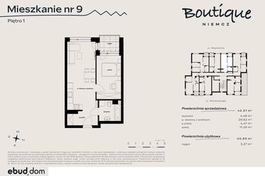 Rzut - Mieszkanie na sprzedaż 2 pokoje o powierzchni 42,01 m² - numer 9 w Boutique NIEMCZ
