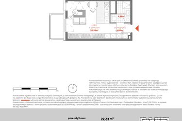Rzut - Mieszkanie na sprzedaż 1 pokój o powierzchni 29,63 m² - numer F.05.07 w Pierwsza Dzielnica - etap III