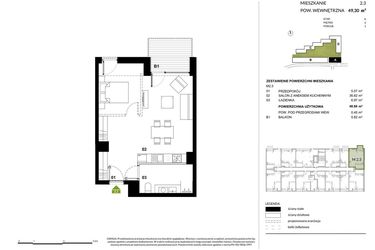 Rzut - Mieszkanie na sprzedaż 1 pokój o powierzchni 49,3 m² - numer A.2.3 w Kozielska Park