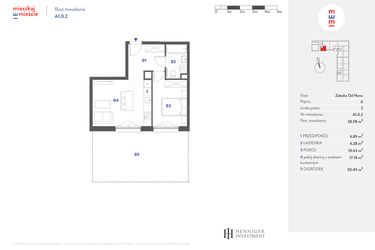 Rzut - Mieszkanie na sprzedaż 2 pokoje o powierzchni 38,98 m² - numer A1.0.2 w Mieszkaj w mieście Załęska od Nowa