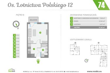 Rzut - Mieszkanie na sprzedaż 1 pokój o powierzchni 27,42 m² - numer 74 w Os. Lotnictwa Polskiego 12