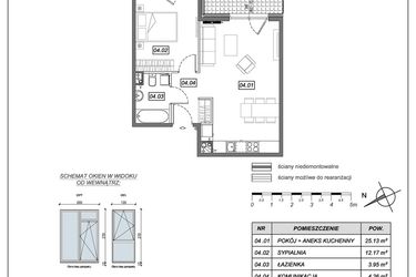 Rzut - Mieszkanie na sprzedaż 2 pokoje o powierzchni 45,51 m² - numer 9.A.04 w Nowe Południe bud. 9