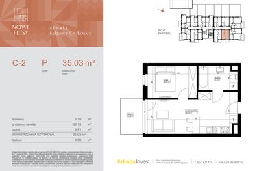 Rzut - Mieszkanie na sprzedaż 2 pokoje o powierzchni 35,03 m² - numer M2_NF.c w Nowe Flisy II