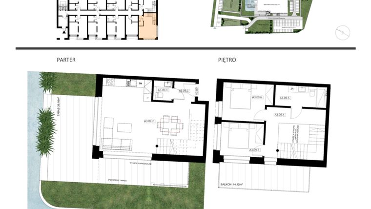 Rzut - Mieszkanie na sprzedaż 2 pokoje o powierzchni 47 m² - numer A3.09 w Apartamenty Dźwirzyno